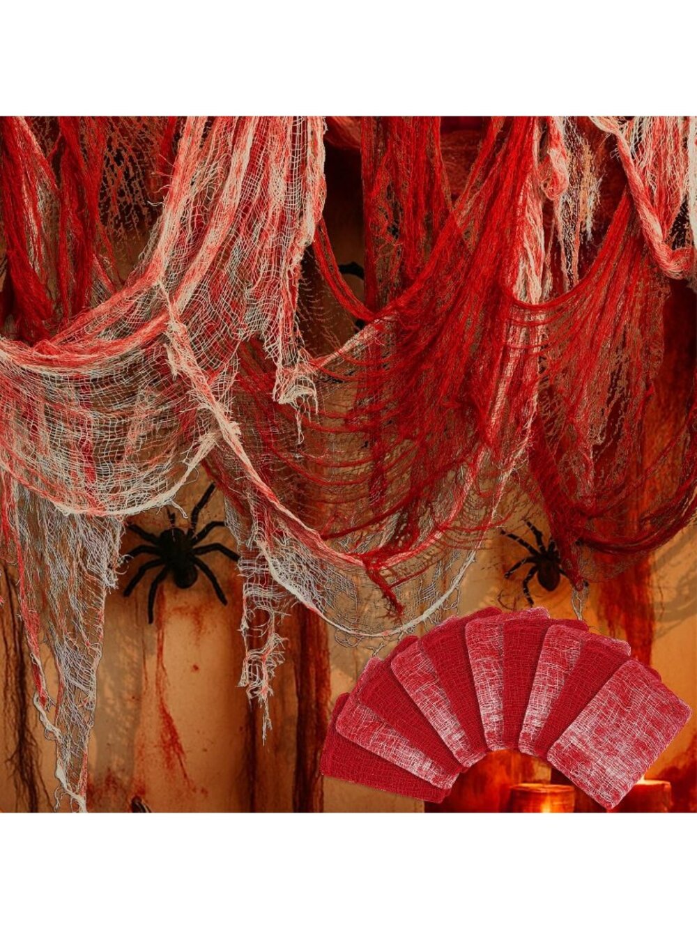 10 Pcs Red Bloody Halloween Creepy Cloth 71" x 30" Haunted House Scary Gauze
